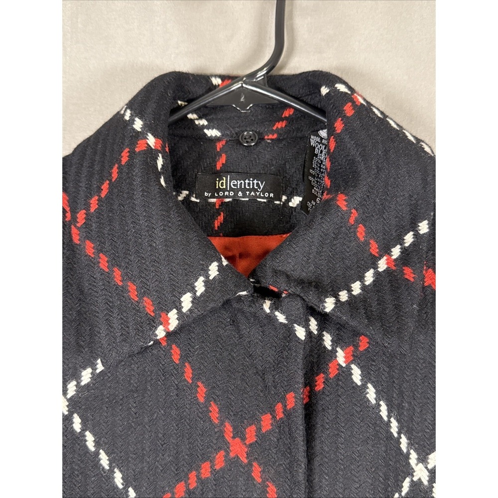 Vintage Lord & Taylor Identity Black Red White Diamond Wool Blend Coat Luxury 6 - Picture 4 of 16